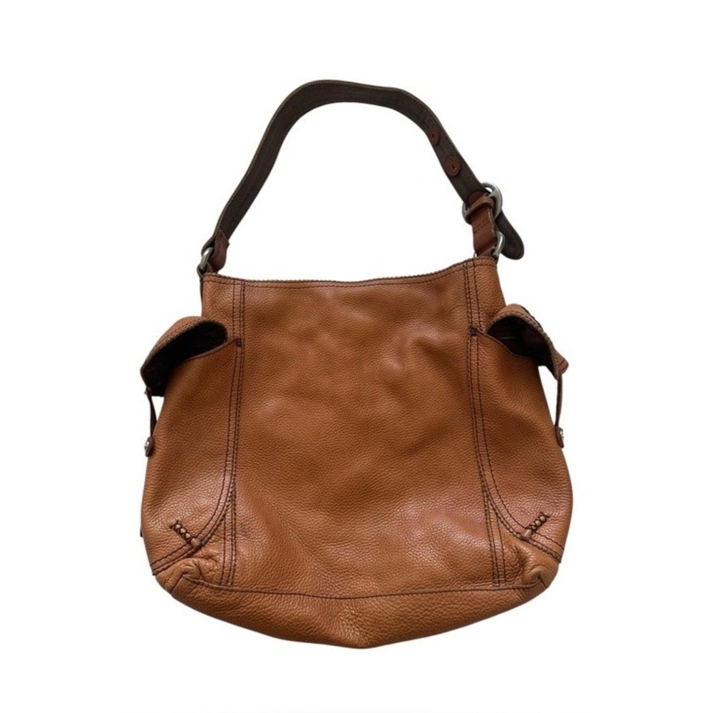 Lucky Brand Cognac Pebbled Leather Hobo Bag Boho Chic Shoulder Purse - Picture 12 of 15